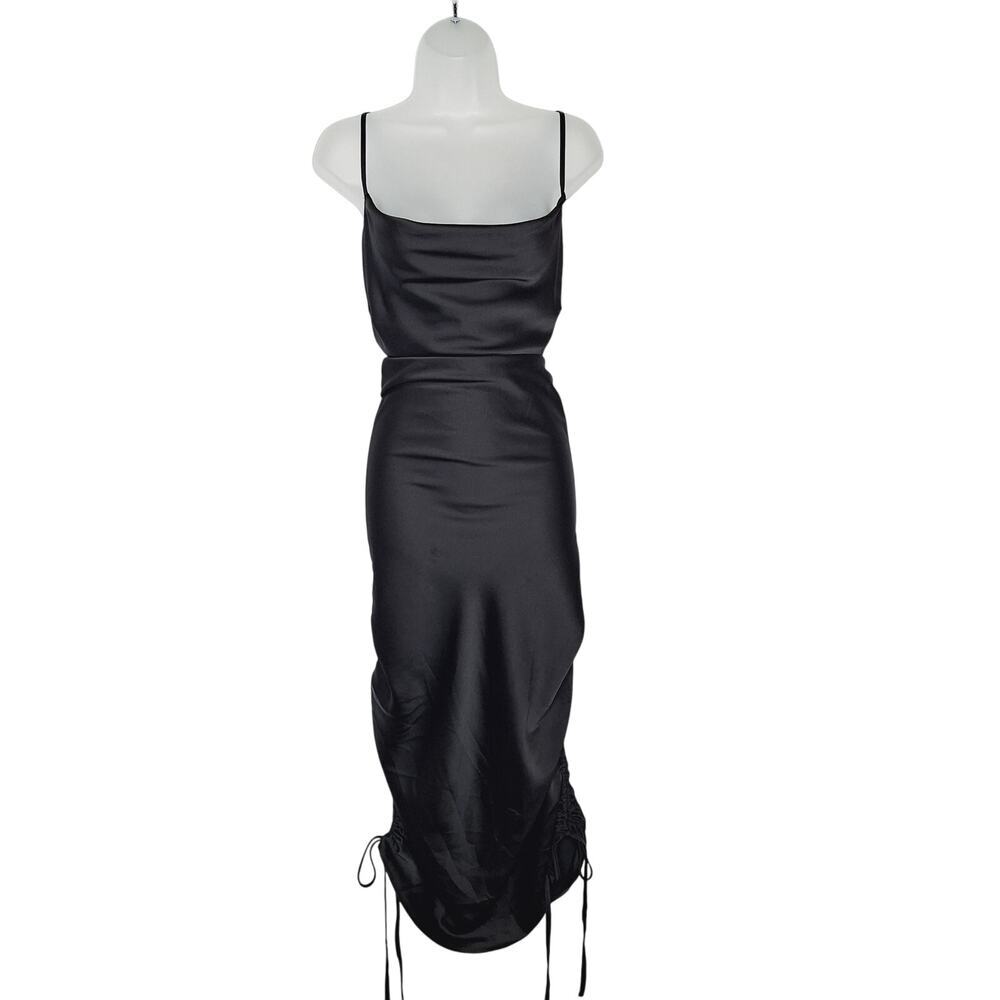 Mable Slip Midi Dress Cowl Square Neck Satin Large Ruched Ties 90s Y2K Sexy